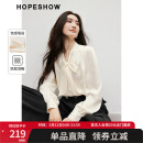 红袖甜美温柔雪纺衫春季2025新款女装泡泡袖蝴蝶结飘带V领通勤上衣 米白004 L
