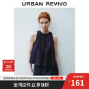 UR秋季新款女装设计感木耳边复古无袖牛仔衬衫UWU840091 蓝色 S