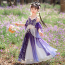 GUYN汉服女童连衣裙夏季2025新款裙子夏儿童古风中国风夏装紫色公主裙 紫烟 110