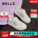 百丽透气网面小白鞋女款厚底板鞋B1831BM4 米白/银 37