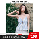 UR【钟楚曦同款】2025春季新款女装波嬉风条纹挂脖吊带UYL250029 中蓝条纹 M