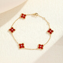 蔻诗哲 COASZE18K金红玉髓钻石四叶草手链白贝母手链叠搭首饰送女友 18K金黄色手链预售【双面红玉髓】