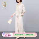 OLJ轻奢品牌套装女2025年夏季新款复古提花时尚减龄上衣裤子两件套 裸粉 XL