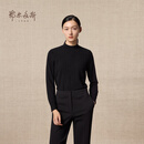 鄂尔多斯1980秋冬纯羊绒半高领休闲上衣女简约质感羊绒衫 纯黑-25 L 165/88A