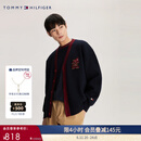 TOMMY HILFIGER男女情侣混纺刺绣宽松镶边V领红色开衫外套毛衣34196 藏青色DW5 M （推荐：135-150斤）