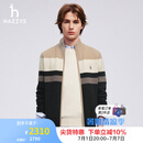 哈吉斯（HAZZYS）男装 春秋款针织外套撞色条纹拉链羊毛开衫男ABYZD0BCD03 深绿色DG L (175/96A 48)