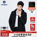 Navigare意大利小帆船男士棉服秋冬季可拆卸连帽外套夹棉保暖通勤夹克衫 黑 L 码