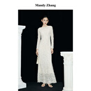 Mandy Zhang气质典雅法式蕾丝鱼尾连衣裙女秋收腰显瘦高级感小礼裙 柔雾杏粉（连衣裙） XS