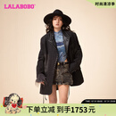 拉拉波波新款时尚复古休闲铆钉拼接牛仔外套宽松显瘦上衣女士LBCD-WSPW15 黑牛仔 常规 M