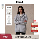 ELAND衣恋卫衣女运动风oversize版连帽棉质舒适外套2024秋季新款 灰色(15)Grey M/165