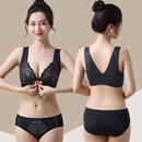 爱慕秋夏品牌前扣内衣女小胸聚拢防下垂收副乳蕾丝美背文胸套装夏季薄款 黑色套装 38/85B