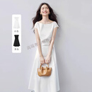GUYN品牌高端一字领连衣裙女2025夏季新款优雅气质收腰显瘦a字中长裙 白色 M