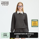 Teenie Weenie小熊女装卫衣2025秋季新款简约舒适休闲撞色翻领上衣 煤灰色 S