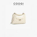 COOGI包包女款38礼物菱格链条包女士新款牛皮感斜挎包腋下包休闲 米白色