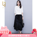 OLJ轻奢品牌套装女2025年夏季新款休闲气质时尚上衣半身裙子两件套 黑色 2XL