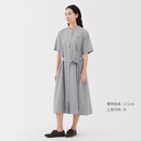 无印良品（MUJI）女式 凉感 短袖衬衫连衣裙女装裙子纯棉25年夏季长裙凉感物语 灰色条纹 M (160/84A)