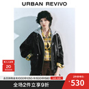 UR2025秋季新款女装时尚复古摩登撞色连帽皮衣外套UYL150030 正黑 S
