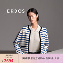 ERDOS 春夏圆领四平空转海魂条纹法式宽松减龄加厚开衫女羊绒衫 白 170/92A/XL