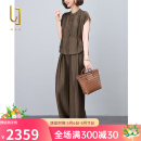 OLJ轻奢品牌套装女2025年夏季新款洋气薄款时尚气质上衣裤子两件套 灰绿色 M 100-118斤左右