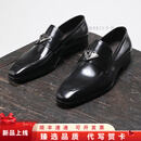 KLWPBS皮鞋男新款男鞋手工男士皮鞋真皮商务休闲一脚蹬乐福鞋透气英伦 黑色 37