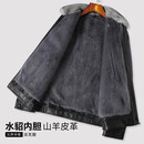 梦特娇（MONTAGUT）皮衣男士冬山羊皮水貂内胆毛领轻奢保暖商务休闲派克服 黑色 L