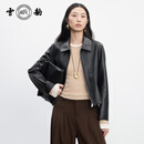 雪豹专柜同款新品25秋冬头层鹿皮商务轻奢真皮皮衣女短款翻领皮衣夹克 黑色 常规 XL 42 165/88A