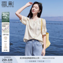 香影衬衫女短袖2025夏装新款正肩圆领杏色甜美风衬衣刺绣碎花上衣 杏色衬衫 M
