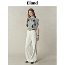 ELAND【100%棉】衣恋针织T恤女polo领贝壳扣菱格纹短袖2025夏新款 中灰色(18)M/Grey-B款F37R31 S /160