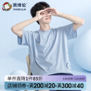 英博伦青少年短袖套装夏季男大童纯棉睡衣中学生家居服套240浅兰 170