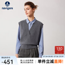 Navigare意大利小帆船V领针织马甲女秋冬内搭毛衣女休闲通勤宽松纯羊毛衫 素净灰 L