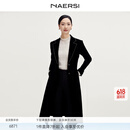 娜尔思（NAERSI）【流光丝绒】商场同款时尚气质绒感修身风衣女新款 黑色 XL