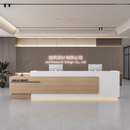 公司前台接待台简约柜台桌子酒店收银台工作台办公室艺术培训吧台 白色+原木色 120x60x100cm