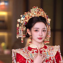 胖东来同款代购秀禾服头饰新娘新中式金红色凤冠结婚礼服秀禾龙凤 红色(凤冠+后区+耳环夹)