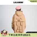LALABOBO立体小熊中长连帽风衣女美拉德秋季新款宽松外套LBDC-WSDW12 咖色 常规 S
