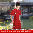 SGJ轻奢品牌女士旗袍女红色连衣裙回娘家小个子订婚日常穿新中式长裙 红色 S