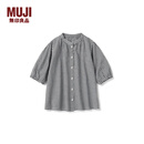 无印良品（MUJI）大童 强捻 七分袖束腰长上衣 儿童衬衫女童童装 25年夏季 黑色格纹 150 /68A