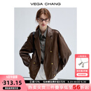 VEGA CHANG春秋季皮衣外套女2025年新款复古旷野美拉德外套 机车棕 M