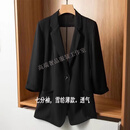 GUYN雪纺小西装防晒开衫女夏季薄款休闲七分袖垂感防晒西服上衣外套 黑色 L 建议90斤