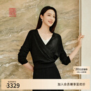 EP雅莹高端系列 气质绵羊毛长袖V领针织上衣 2025早秋新款9506A 黑色 L