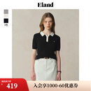 ELAND【莱赛尔＋亚麻】衣恋针织T恤女polo领撞色门襟短袖25夏新款 藏青色(59)Navy L /170