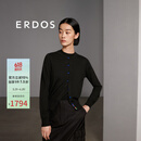 ERDOS 春夏精纺圆领刺绣开衫修身显瘦时尚百搭女羊绒衫 黑 165/88A/L