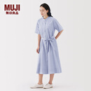 无印良品（MUJI）女式 凉感 短袖衬衫连衣裙女装裙子纯棉25年夏季长裙凉感物语 萨克森蓝条纹 M (160/84A)