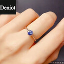 DENIOT天然坦桑石戒指女 蓝色宝石指环重叠活口简约时尚S925银镀金ins风 开口可调节