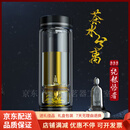 QWC轻奢品牌双层高硼硅玻璃杯男耐高温感茶水分离泡茶水杯子 商务黑 350ml ( 999纯银 悟道者