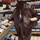 MODX同款真皮皮衣女绵羊皮机车皮夹克私服2025春秋短风衣外套 酒红 S