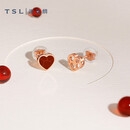 谢瑞麟（TSL）小心意系列18k金耳饰爱心红玛瑙玫瑰金耳钉女生日63913 K红