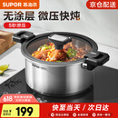 苏泊尔（SUPOR）微压汤锅304不锈钢焖煮锅无涂层煮粥炖菜锅燃气灶电磁炉通用 3-4人【多人选择】 直径 24cm