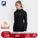FILA 斐乐官方女装针织连帽外套2025春新款健身运动简约基础上衣 深黑-BK M 165/84A/M