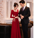 创京懿选新娘敬酒服敬酒服新娘2025酒红色感小个子结婚订婚缎面礼服裙女气 长款长袖缎面 M