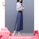 OLJ轻奢品牌套装女2025年夏季新款休闲时尚洋气减龄上衣裤子两件套 短袖上衣加七分裤 S 建议88-98斤